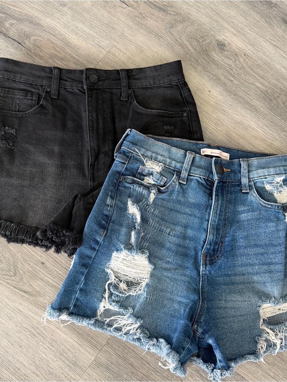 Women's Distressed Jean Shorts - Black & Blue Duio